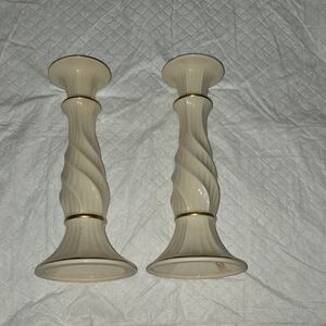 Lenox Cream and Gold Swirl Candle Holders